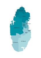 isolated illustration of simplified administrative map of Qatar. Borders and names of the regions. Colorful blue khaki silhouettes vector