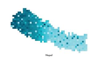isolated geometric illustration with simple icy blue shape of Nepal map. Pixel art style for NFT template. Dotted logo with gradient texture for design on white background vector