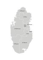 isolated illustration of simplified administrative map of Qatar. Borders and names of the provinces, regions. Grey silhouettes. White outline vector