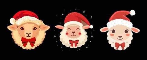 sheep face with a red Santa hat vector