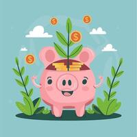 A cute piggy bank with a stack of coins growing out vector