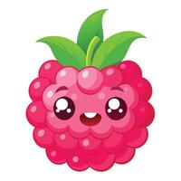 A cartoon raspberry with green leaves and eyes vector