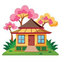 A house with a roof and trees in the background vector