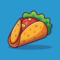 Cartoon taco with tomato, lettuce and cheese on a blue background vector