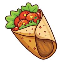 A burrito with tomatoes and lettuce on a white background vector