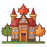 An illustration of a house with a maple leaf on top vector