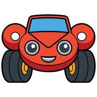 A cartoon red car with wheels and eyes vector