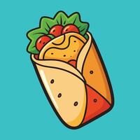 A cartoon burrito with lettuce and tomatoes on it vector