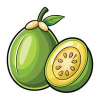 A green fruit with a slice cut out of it vector