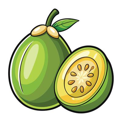 A green fruit with a slice cut out of it