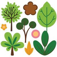 Various types of trees and plants on a white background vector