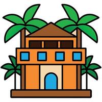 A house with palm trees and a roof vector