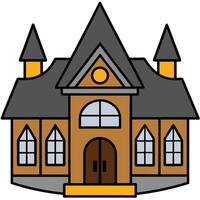 A cartoon house with a black roof and two windows vector