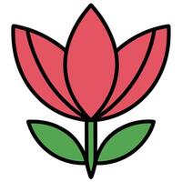 A red flower with green leaves on it vector