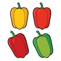 Four peppers with different colors and shapes vector