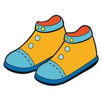 A pair of yellow and blue shoes with blue buttons vector