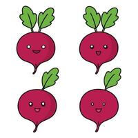 Four different types of radishes with smiling faces vector
