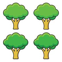 Four trees with green leaves and one with a green leaf vector