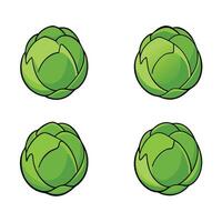 Four green artichokes are shown in a row vector
