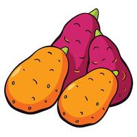 A cartoon of three different fruits vector