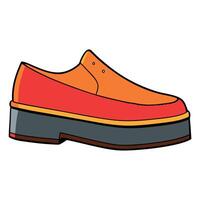 An orange and black shoe with a red sole vector