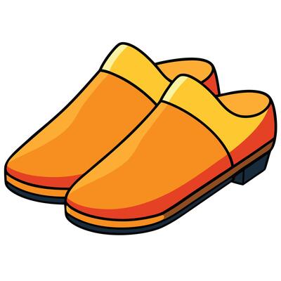 An orange pair of clogs on a white background
