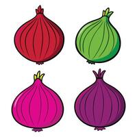 Four different colored onions on a white background vector