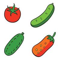 A set of vegetables including a tomato, cucumber and pepper vector