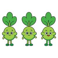 Three cartoon green vegetables with faces and eyes vector