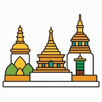 A line drawing of a temple with a golden roof vector
