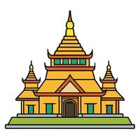 A golden temple with a roof and two towers vector