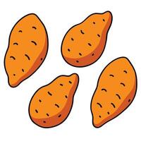 Four sweet potatoes are shown on a white background vector