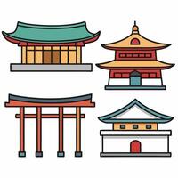 Japan architecture icons set illustration vector