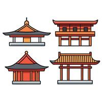 Chinese architecture set of buildings illustration vector