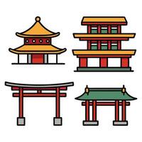 Japanese architecture icons illustration vector