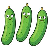 Three green pickles with eyes and faces vector