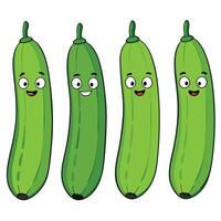 A set of four cucumbers with faces and eyes vector