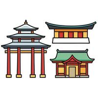 Asian architecture icons set, illustration vector
