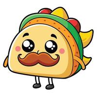 Cartoon taco with mustache and mustache vector
