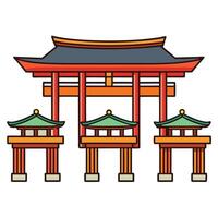 Japanese gate with two columns and a roof vector