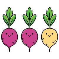 Three different colored radishes with faces vector