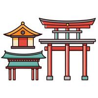 Japanese architecture and tori gate illustration vector