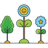 Three trees and a flower with a smiley face vector