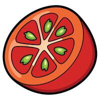 A slice of tomato with green leaves on it vector