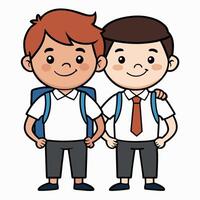 Two boys in school uniform standing together vector