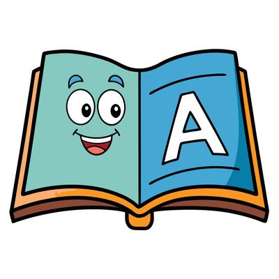 Book with a smiling face and a letter a illustration