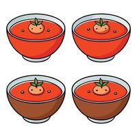 A bowl of soup with a tomato in it vector
