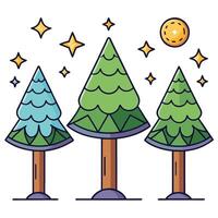 Three trees with stars and moon in the background vector