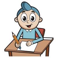 A cartoon boy writing on a piece of paper vector