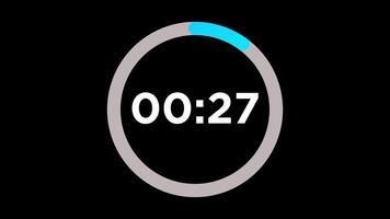 Rounded circle countdown timer 30 seconds animation on Black Background video